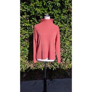 Garnet Hill Cashmere Turtleneck Sweater-Coral Pink-Sz Large